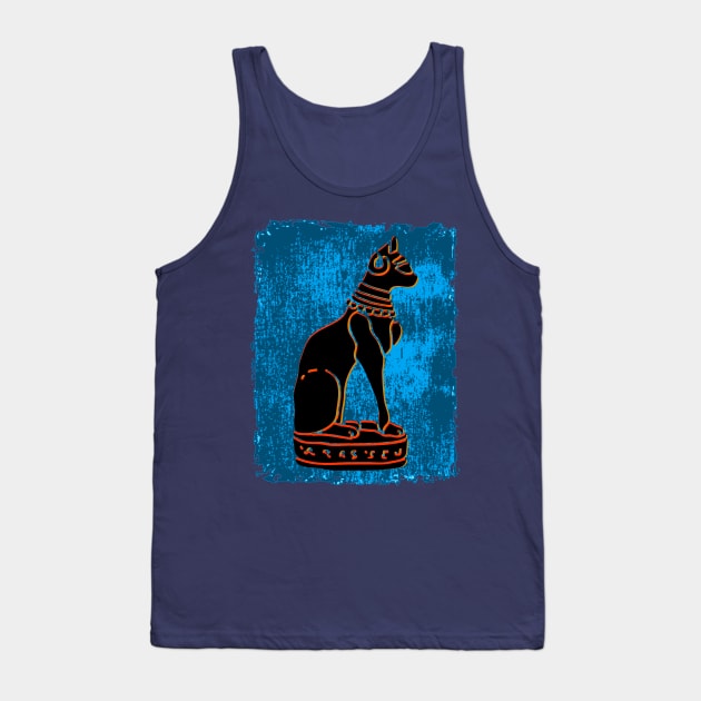 Bastet Cat - BLACK/ORANGE/BLUE Tank Top by TJWDraws